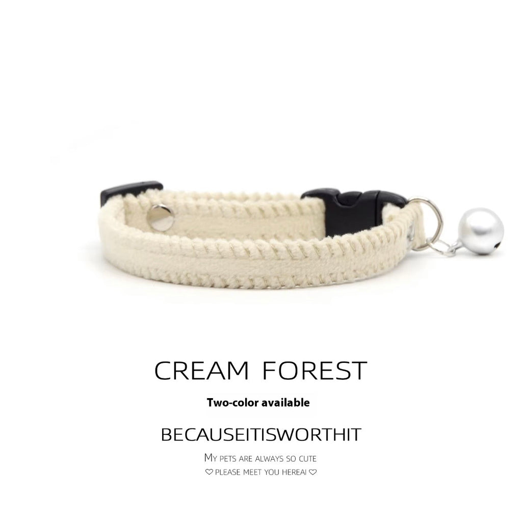 KASTWAVE brown and white velvet breakaway cat collar featuring two jingle bells