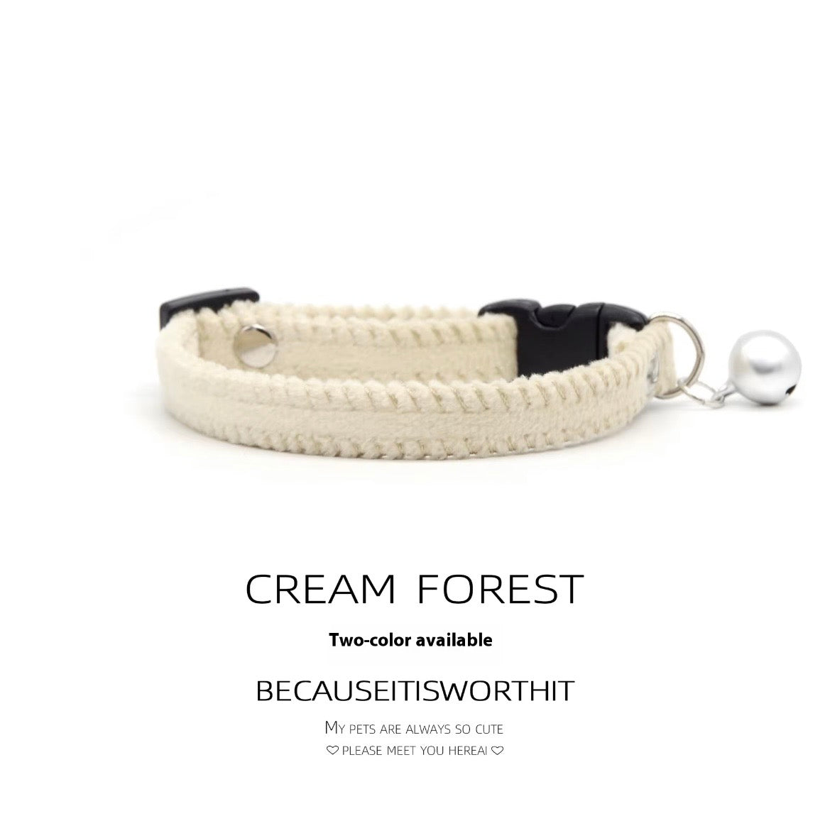 KASTWAVE brown and white velvet breakaway cat collar featuring two jingle bells