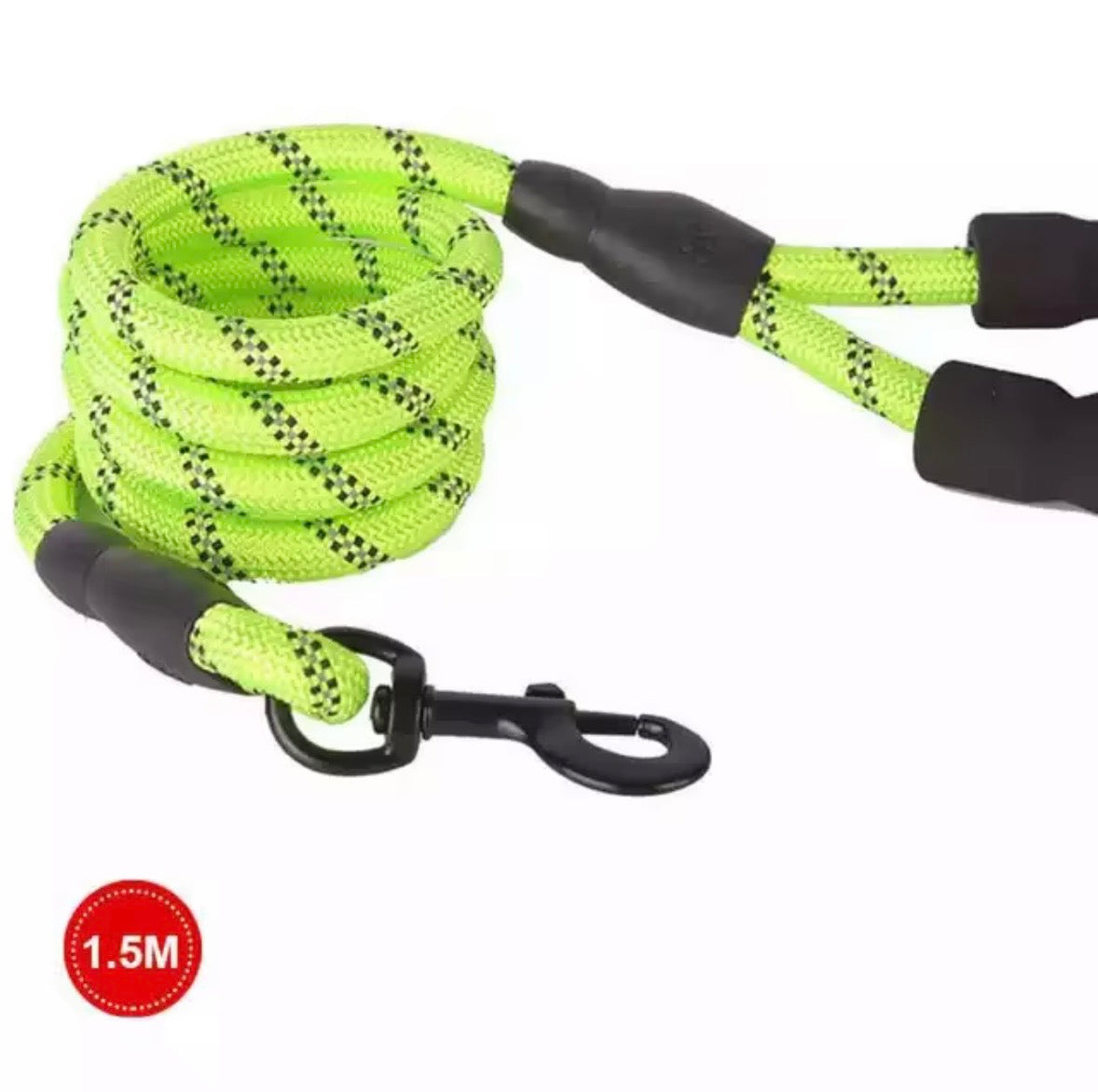 5-foot braided nylon rope dog leash featuring a padded handle and reflective threads for nighttime visibility