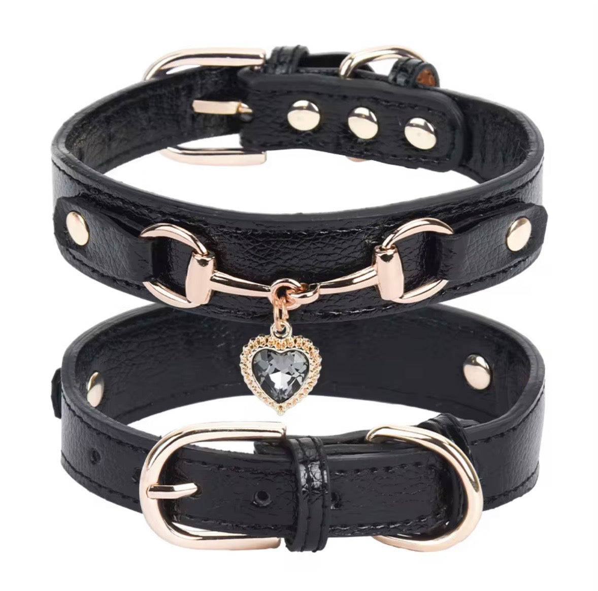 Temu Pu Leather Heart Pendant Pet Collars available in pink, black, and blue