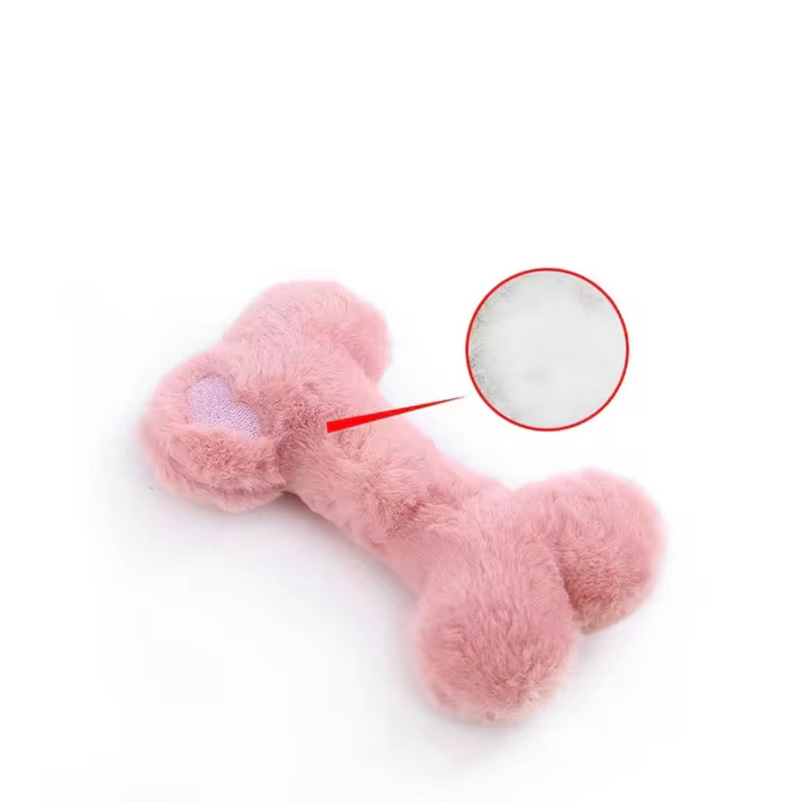 Funny Bone Squeaky Plush Dog Toys available in yellow, blue, and pink