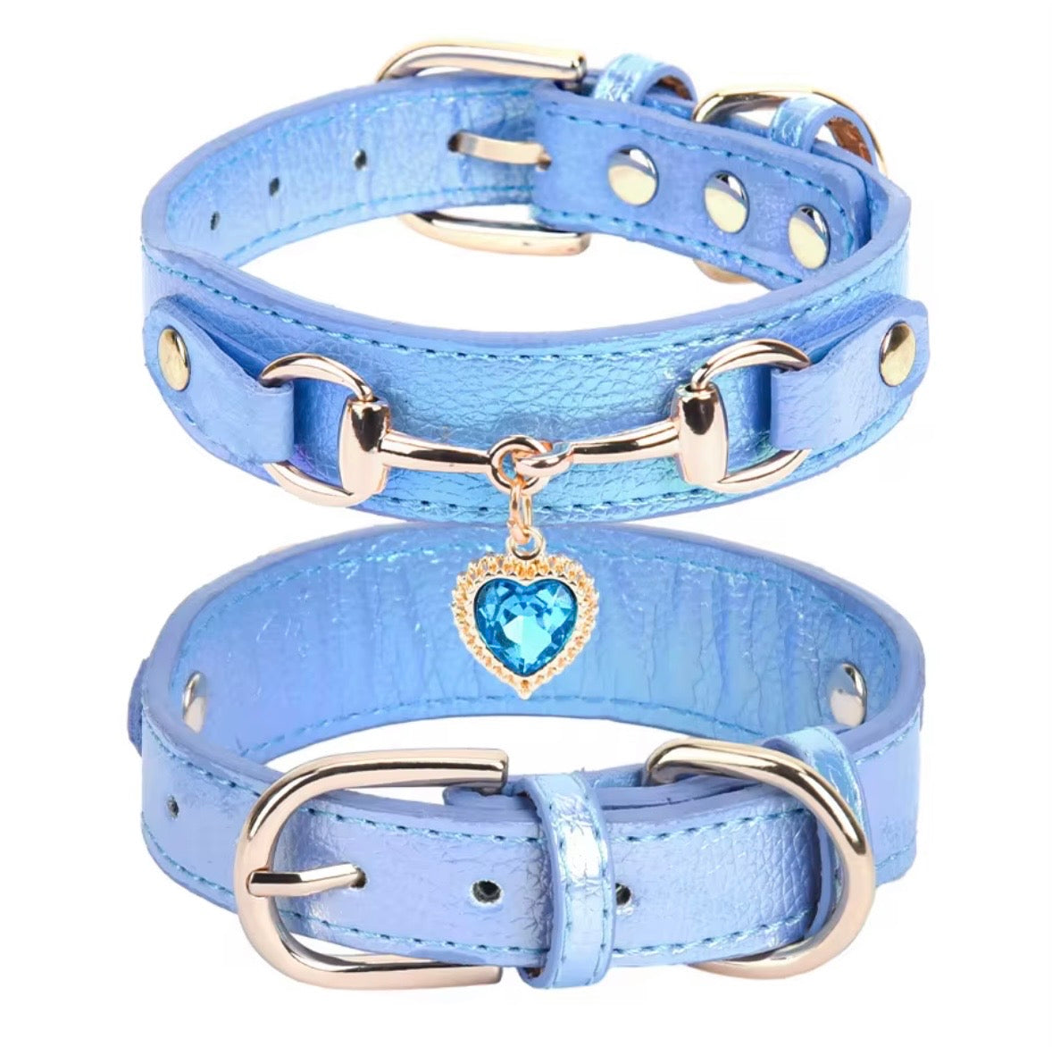 Temu Pu Leather Heart Pendant Pet Collars available in pink, black, and blue