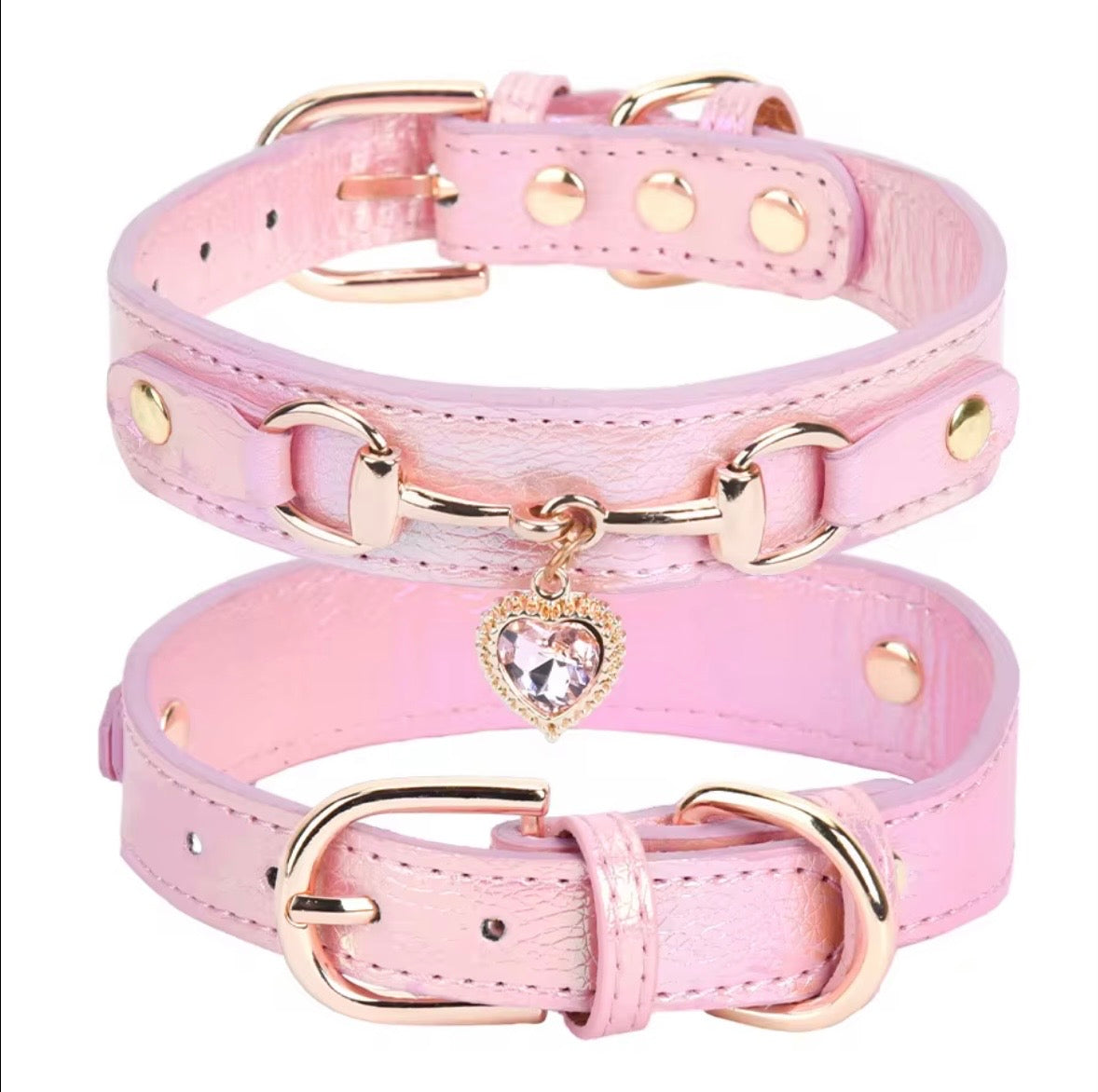 Temu Pu Leather Heart Pendant Pet Collars available in pink, black, and blue