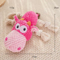 These are plush and rope cartoon animal squeaky toys for pets