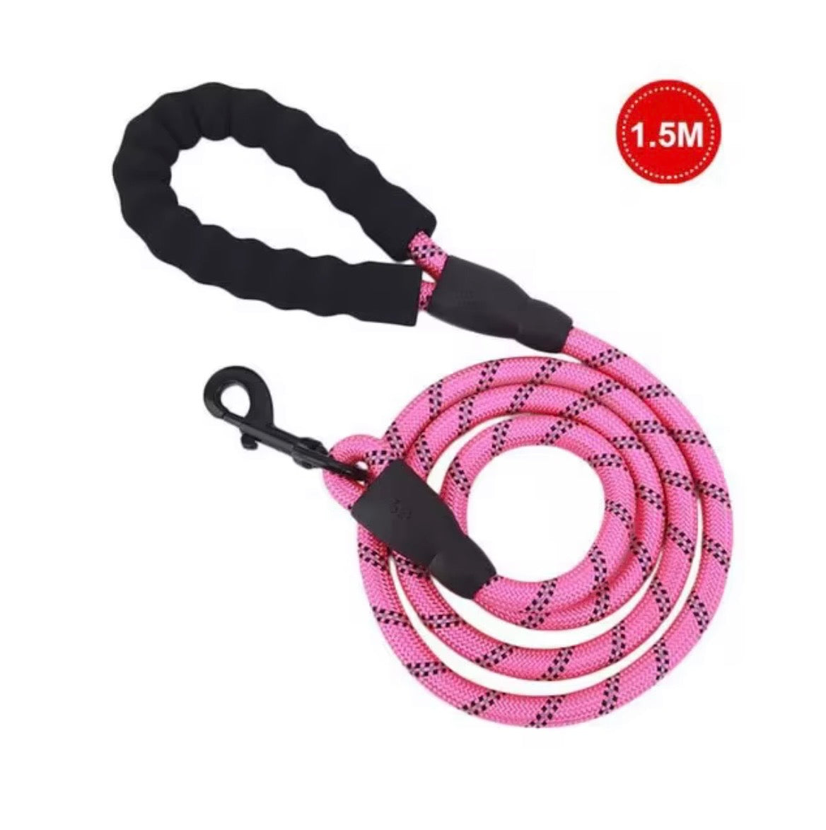5-foot braided nylon rope dog leash featuring a padded handle and reflective threads for nighttime visibility