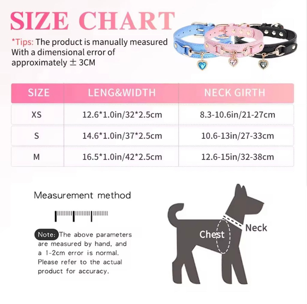 Temu Pu Leather Heart Pendant Pet Collars available in pink, black, and blue
