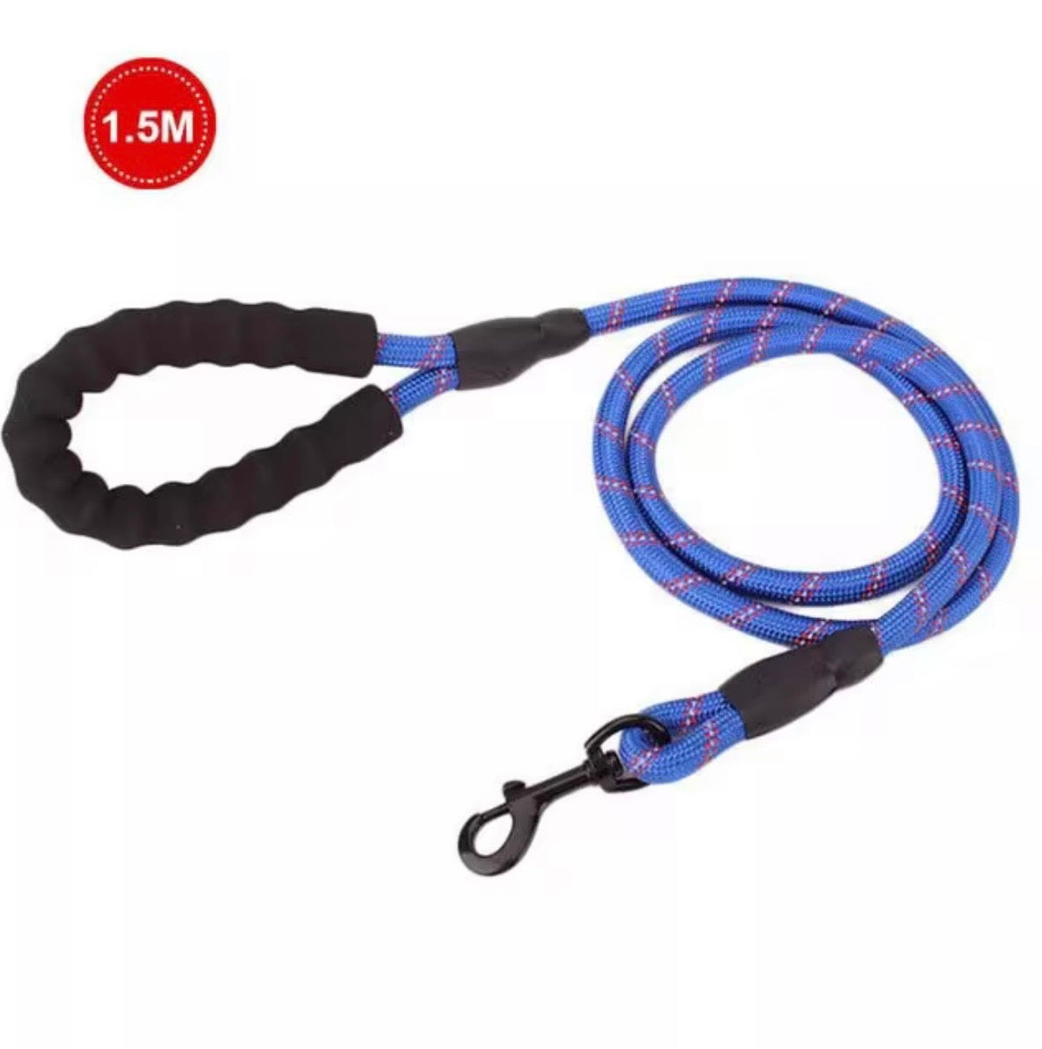 5-foot braided nylon rope dog leash featuring a padded handle and reflective threads for nighttime visibility
