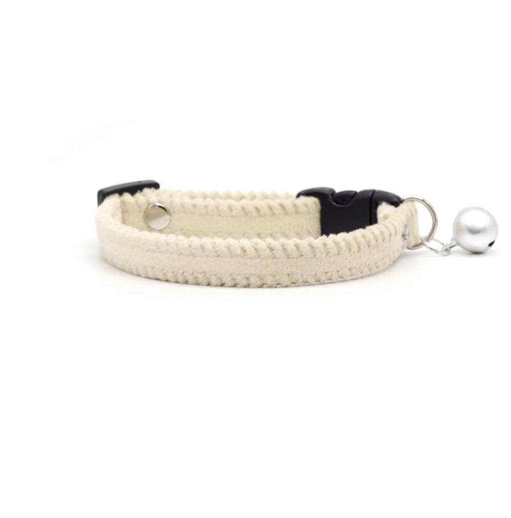 KASTWAVE brown and white velvet breakaway cat collar featuring two jingle bells