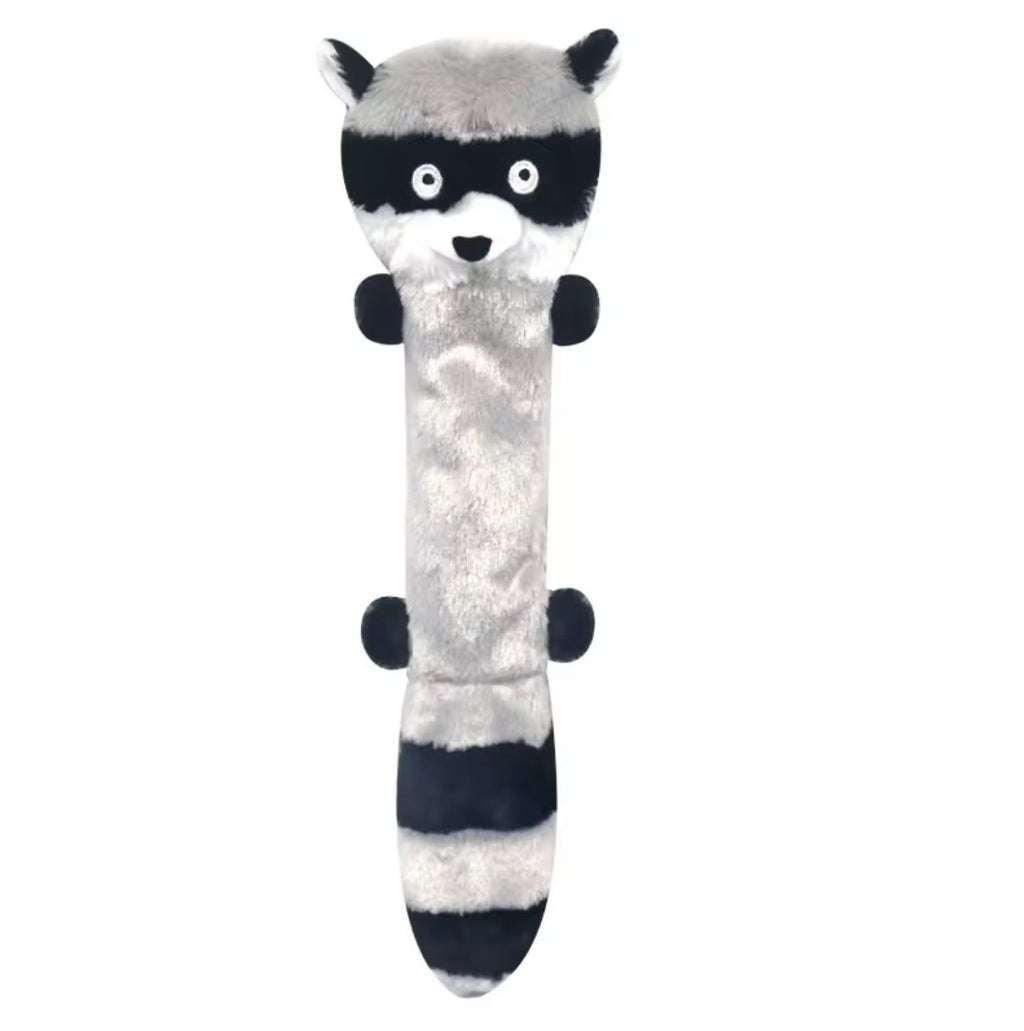 ZippyPaws Skinny Peltz 3-pack large, unstuffed squeaky dog toy featuring a fox, raccoon, and squirre