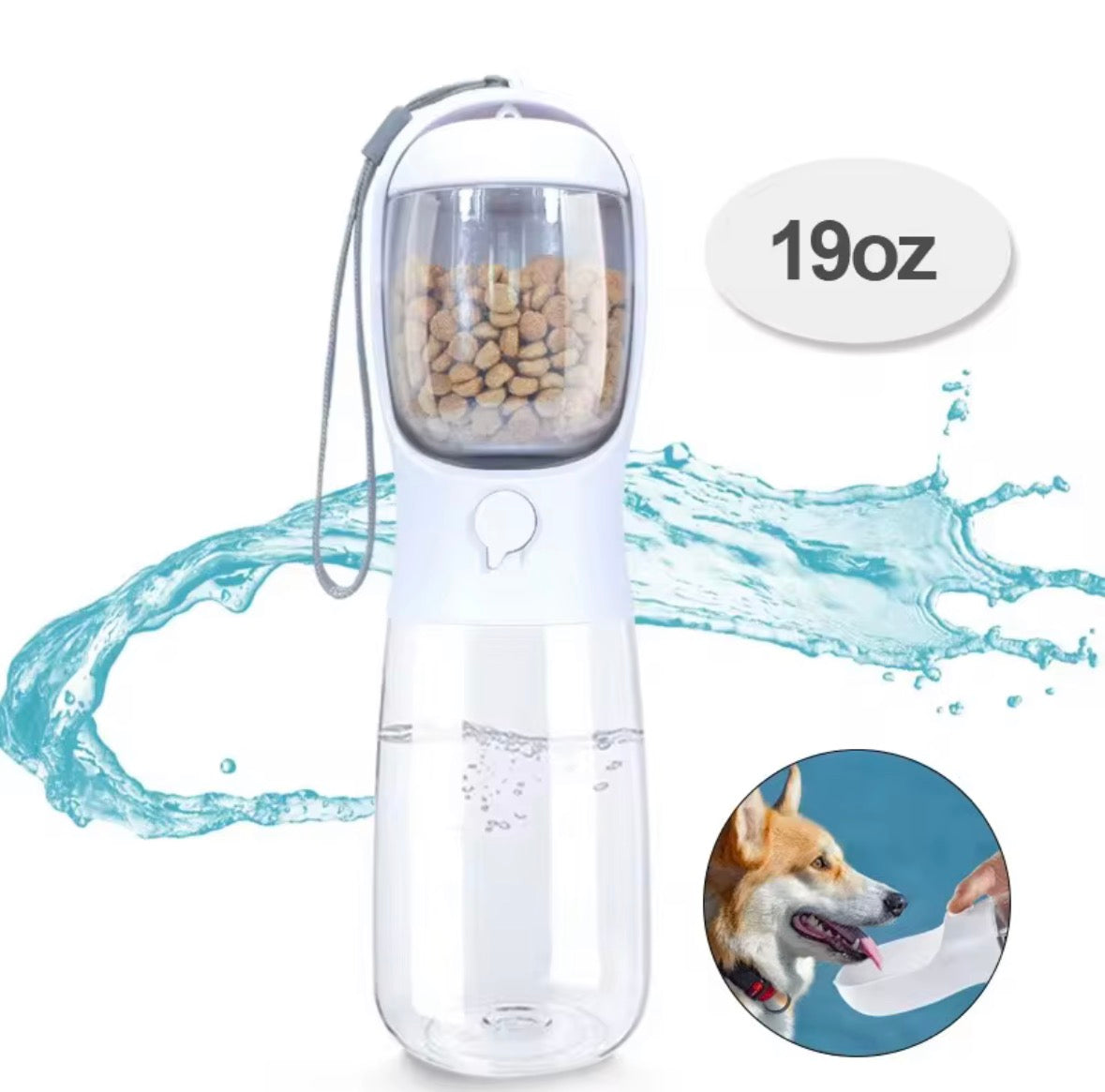 portable dog water bottle with dog food compartment