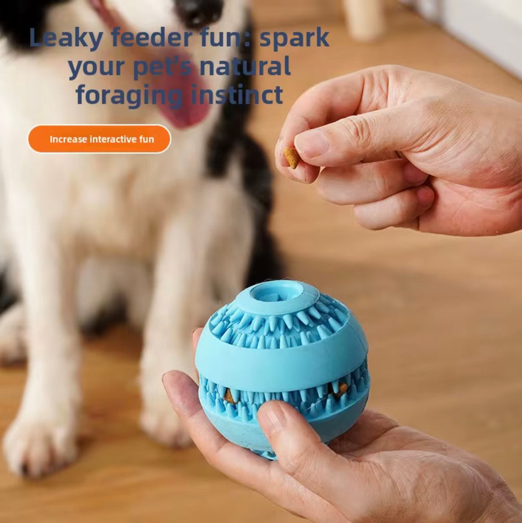 blue, interactive dog chew toy is designed for teething and dental health
