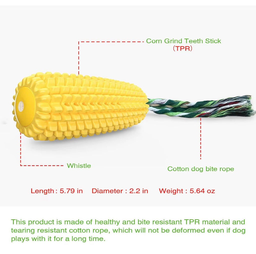 yellow, textured corn cob dog chew toy designed for dental cleaning