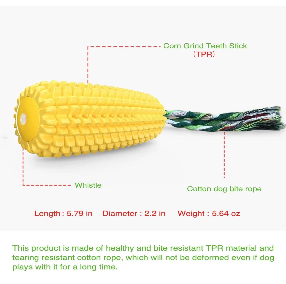 yellow, textured corn cob dog chew toy designed for dental cleaning