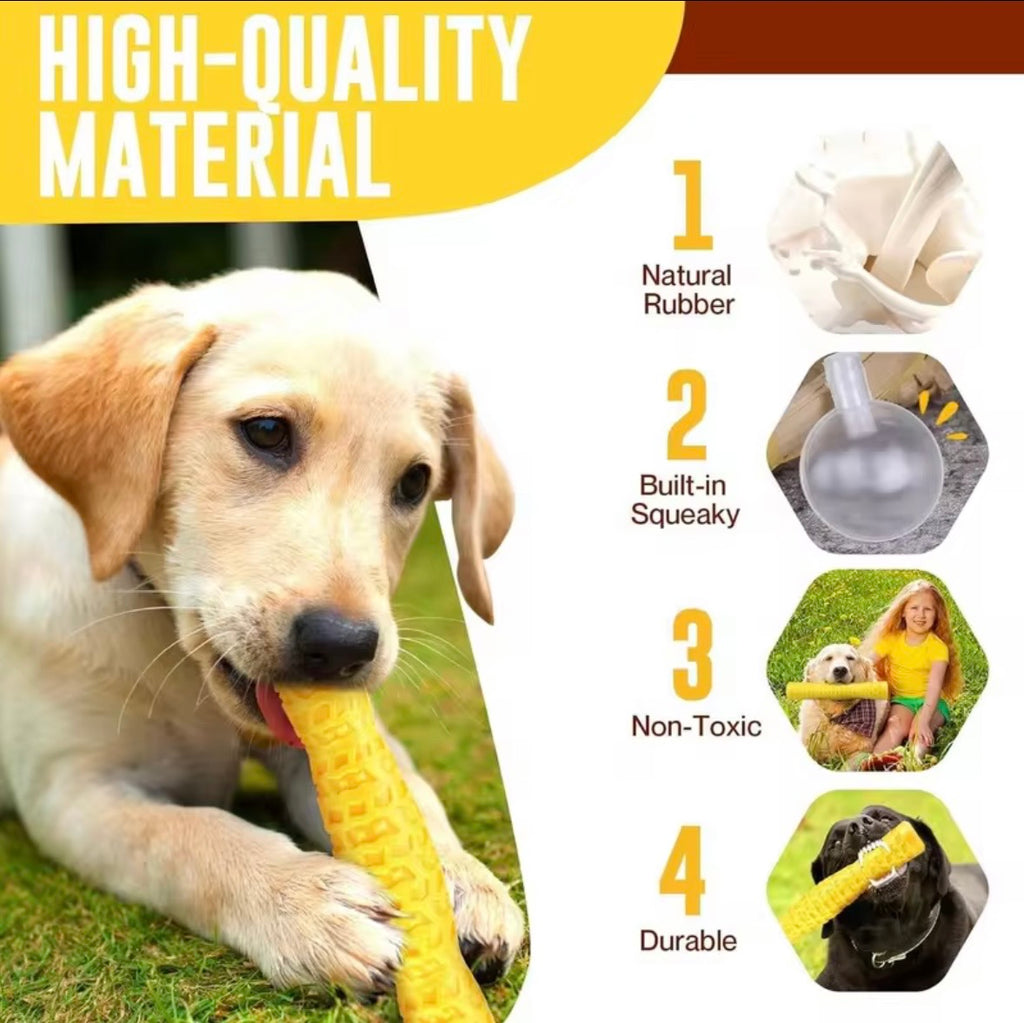 yellow rubber dog chew toys featuring a textured, tire-like surface pattern for dental health.