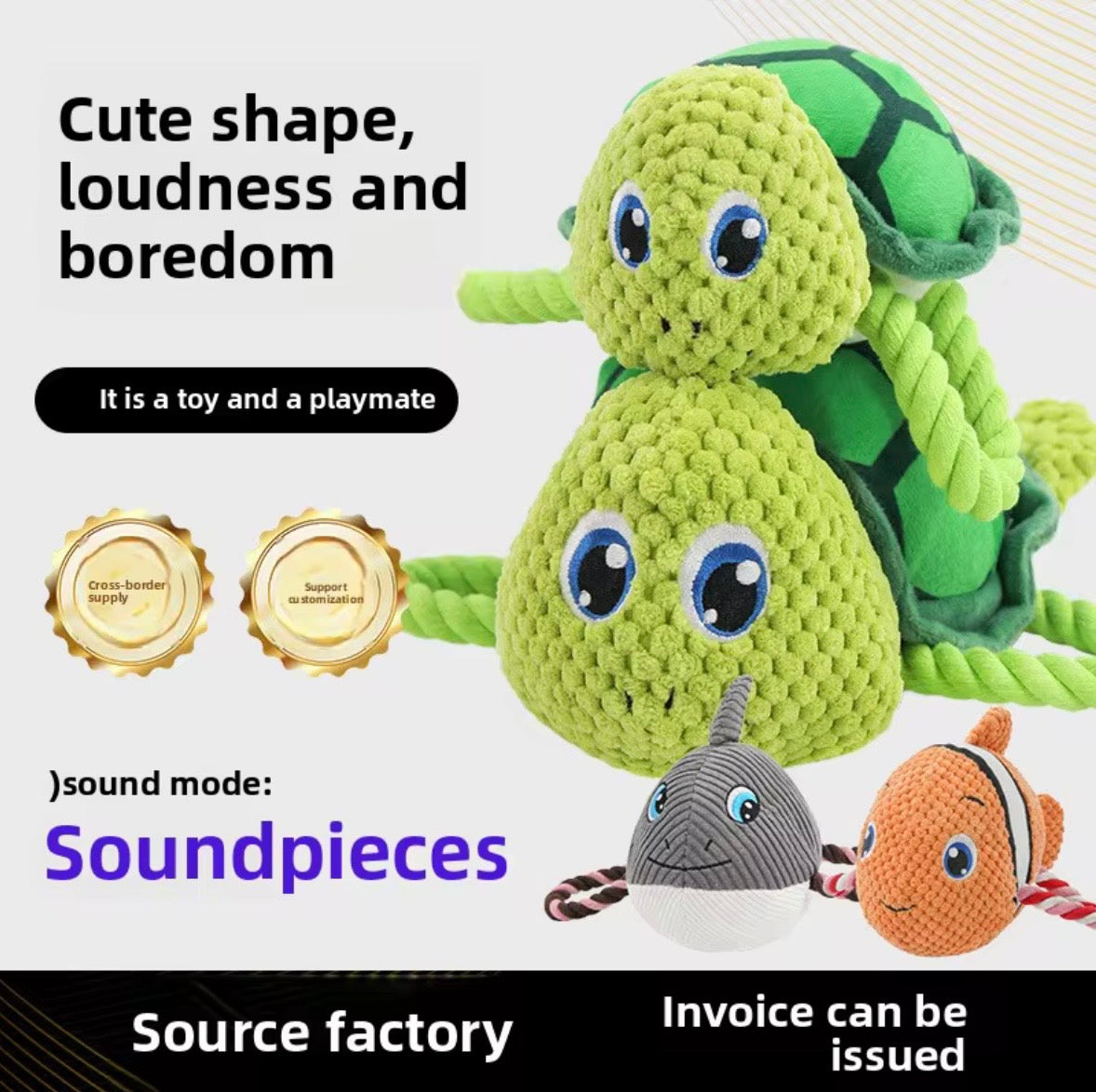 Visland cartoon shark-shaped plush dog chew toys with a built-in voice device for interaction.