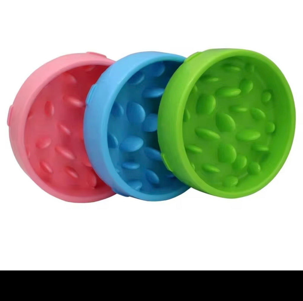 This is a silicone slow feeder dog bowl designed to prevent fast eating and choking