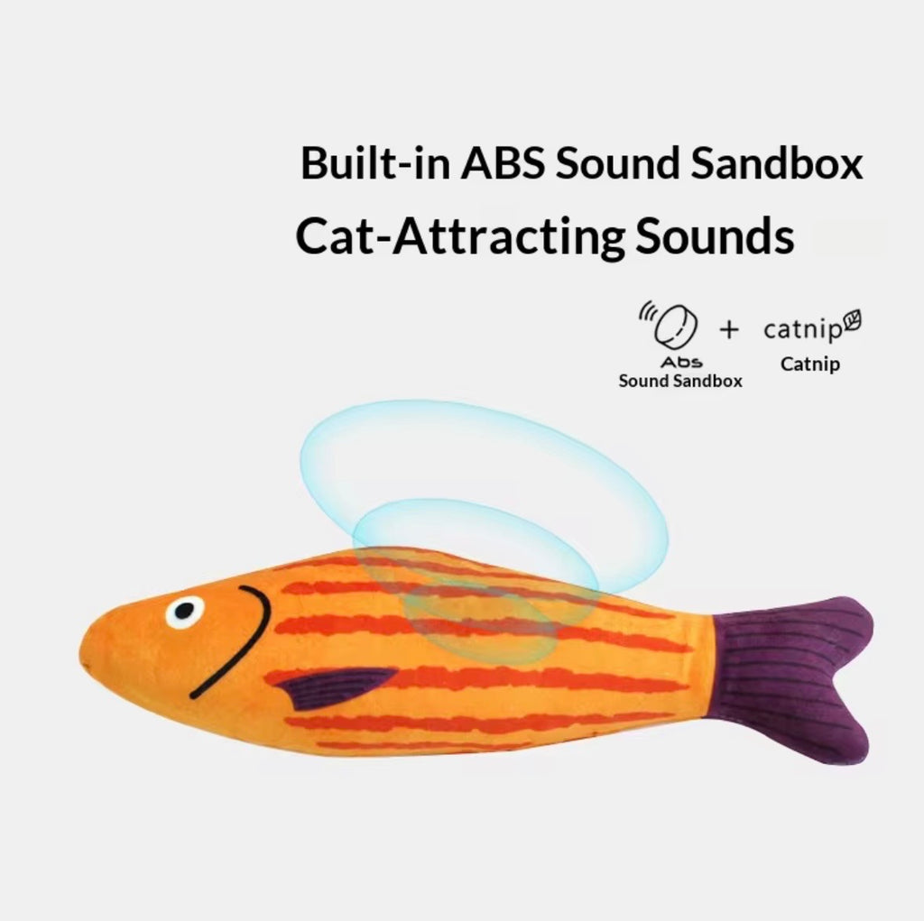 Pawtay catnip-filled plush toy shaped like a striped bass.