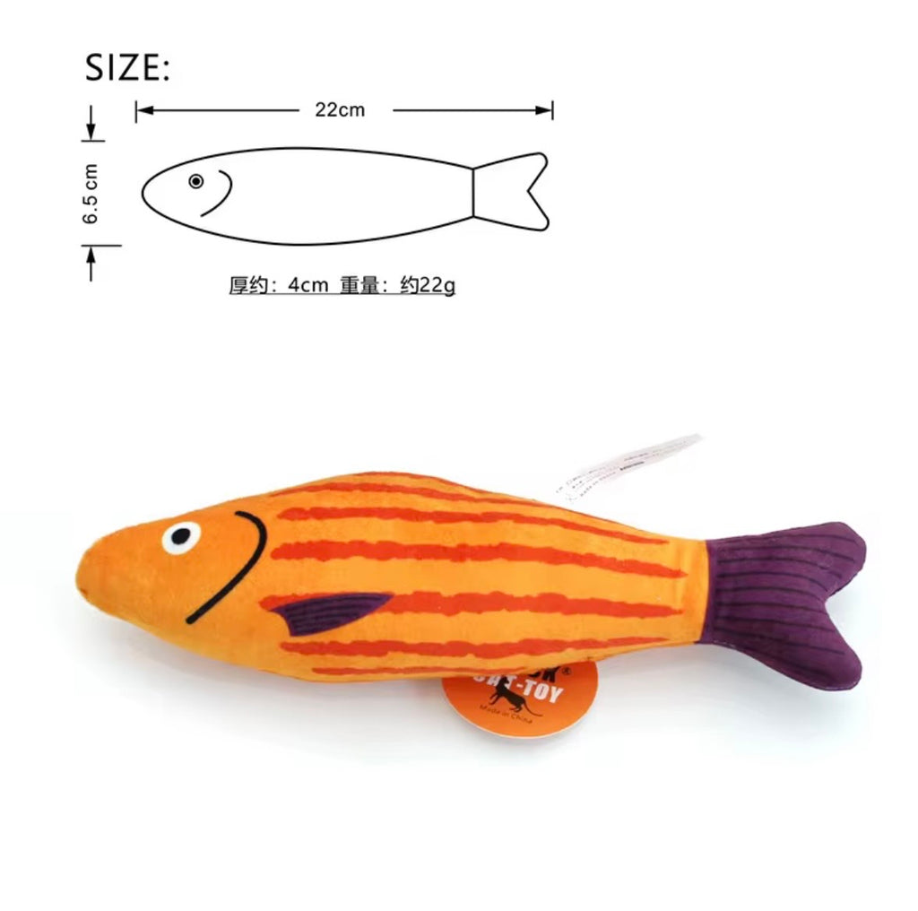 Pawtay catnip-filled plush toy shaped like a striped bass.