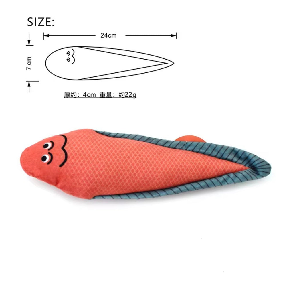 Pawtay catnip-filled plush toy shaped like a striped bass.