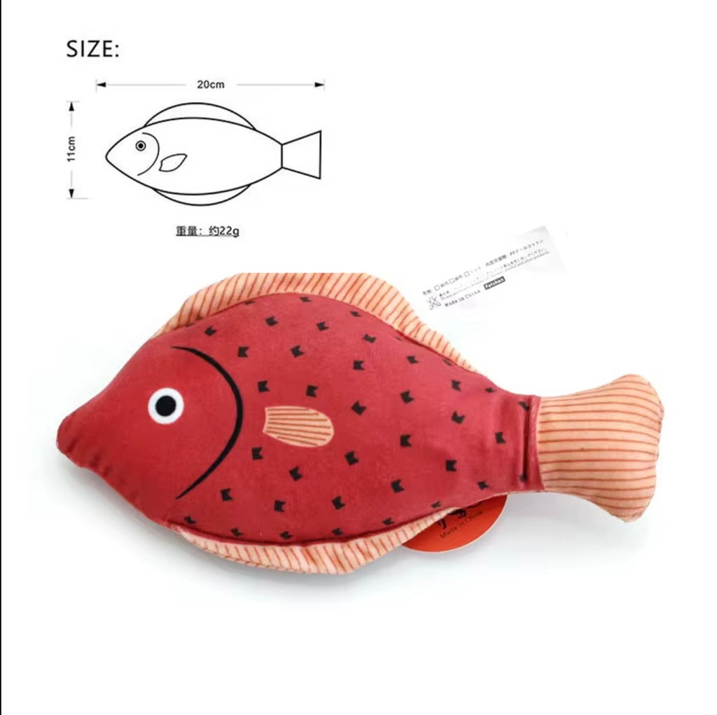 Pawtay catnip-filled plush toy shaped like a striped bass.
