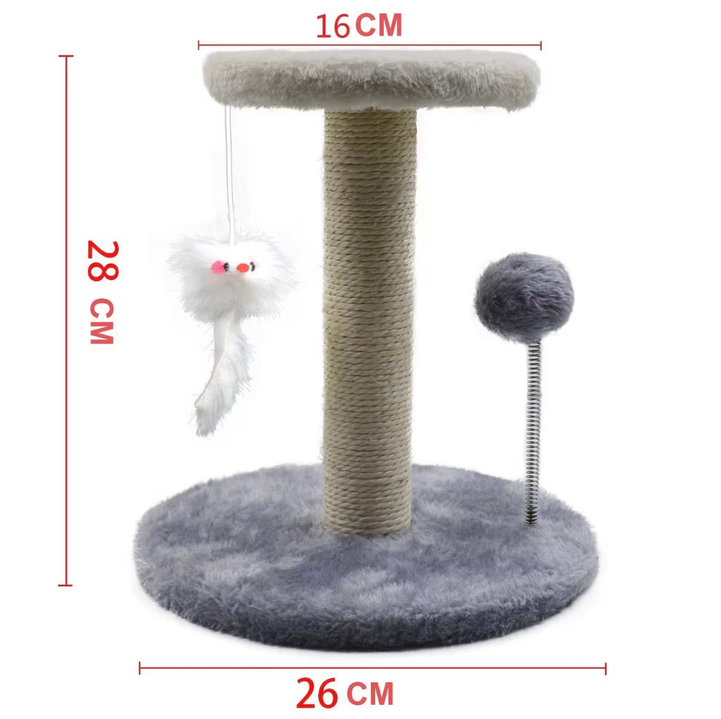 ed sisal-covered cat scratching post featuring a plush base and top platform