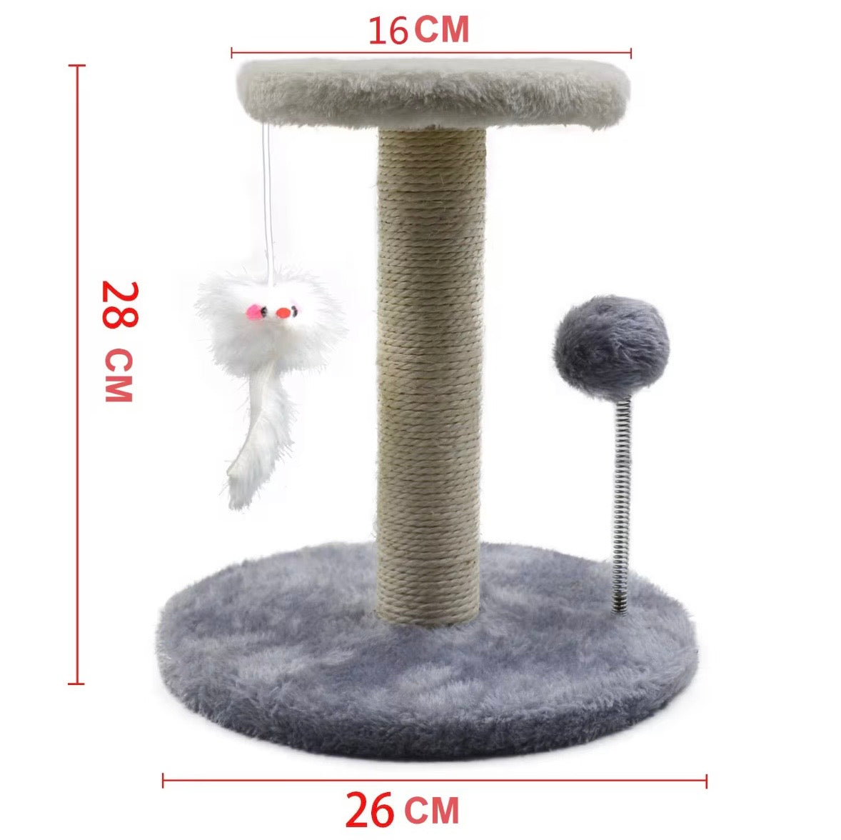 ed sisal-covered cat scratching post featuring a plush base and top platform