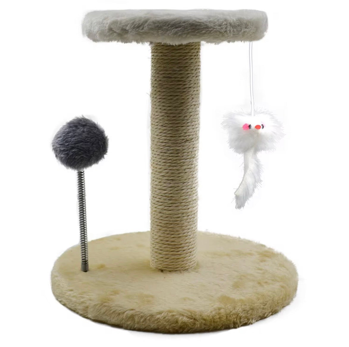 ed sisal-covered cat scratching post featuring a plush base and top platform