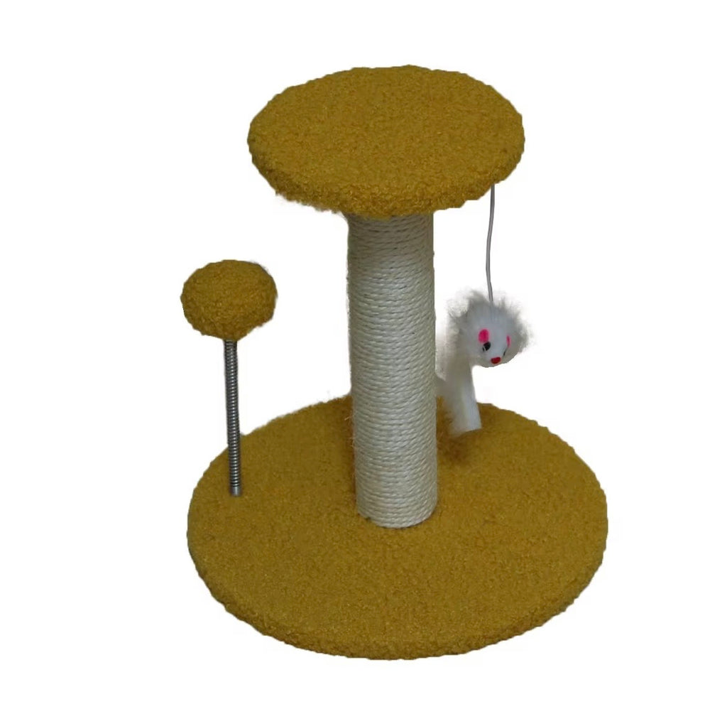ed sisal-covered cat scratching post featuring a plush base and top platform