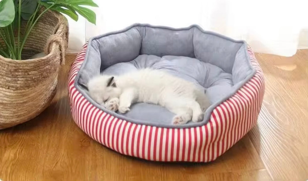 Happy Care Textiles stripe printing poly-cotton cozy round pet bed