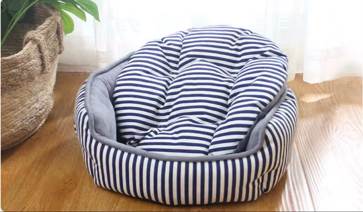 Happy Care Textiles stripe printing poly-cotton cozy round pet bed