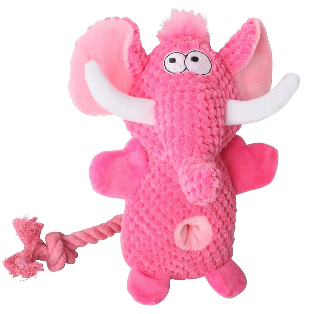 Silly Snouts Elephant Treat-Hiding Plush dog toys available in vibrant colors.