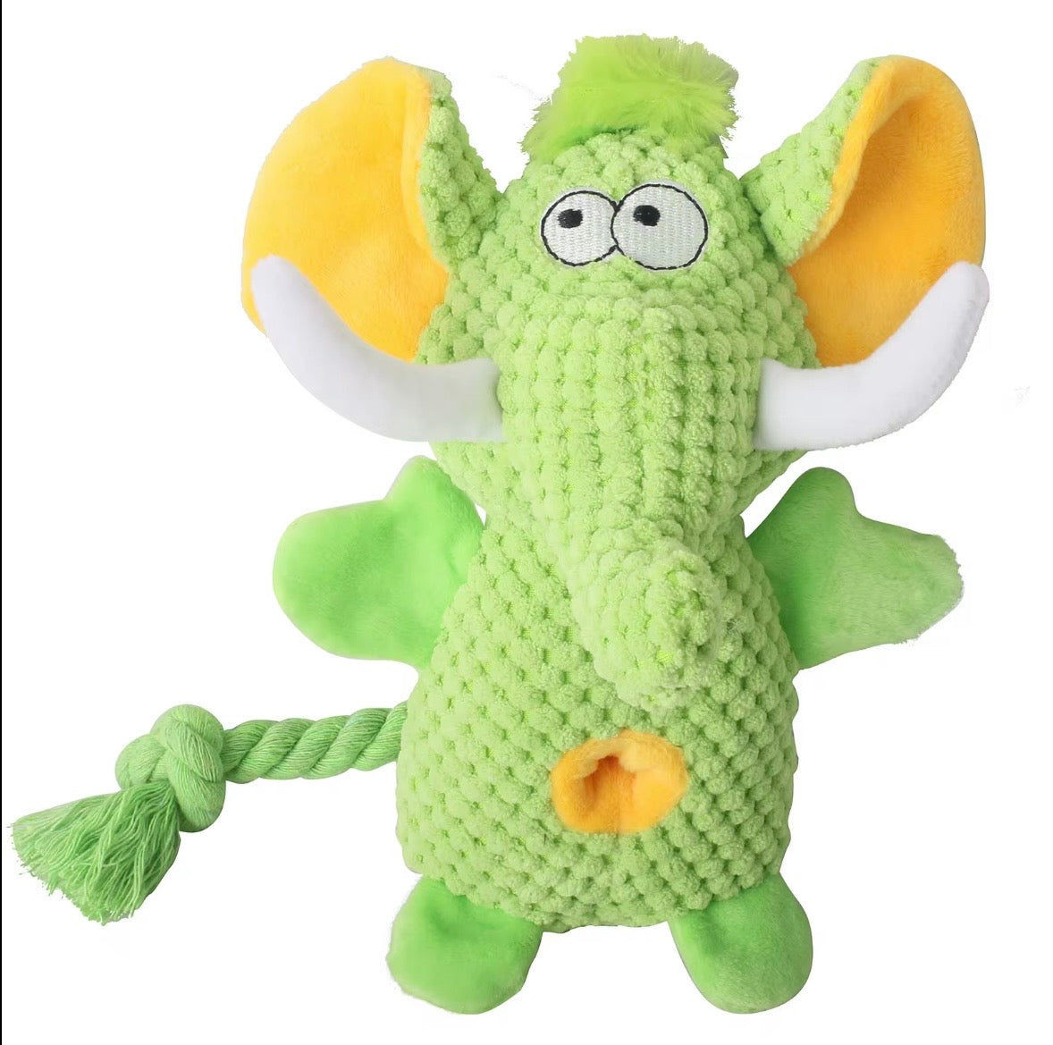 Silly Snouts Elephant Treat-Hiding Plush dog toys available in vibrant colors.