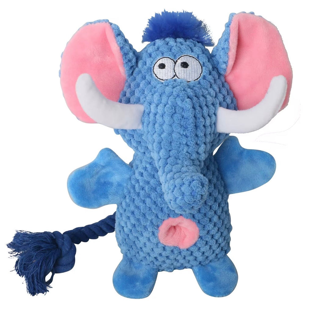 Silly Snouts Elephant Treat-Hiding Plush dog toys available in vibrant colors.