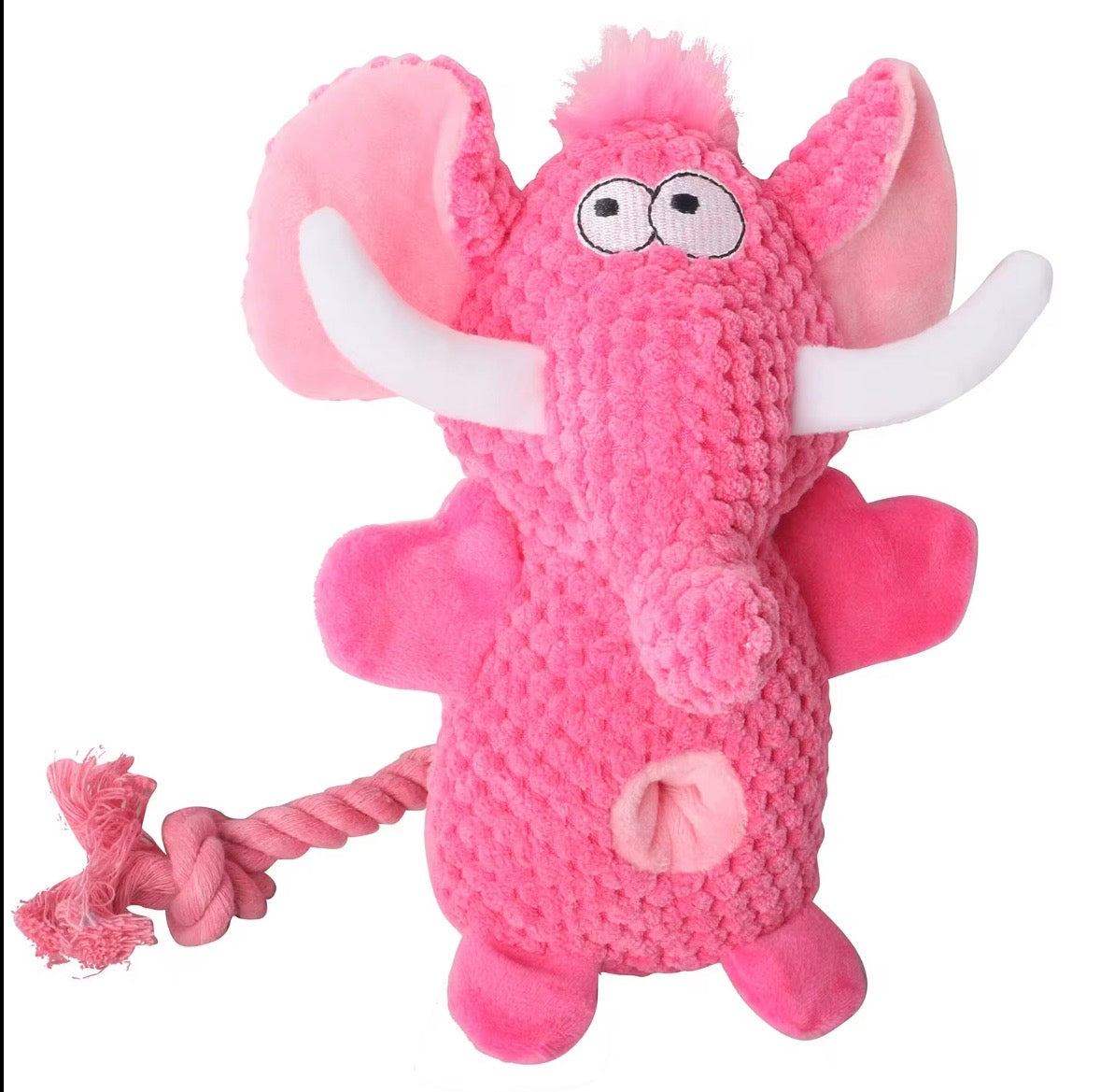 Silly Snouts Elephant Treat-Hiding Plush dog toys available in vibrant colors.