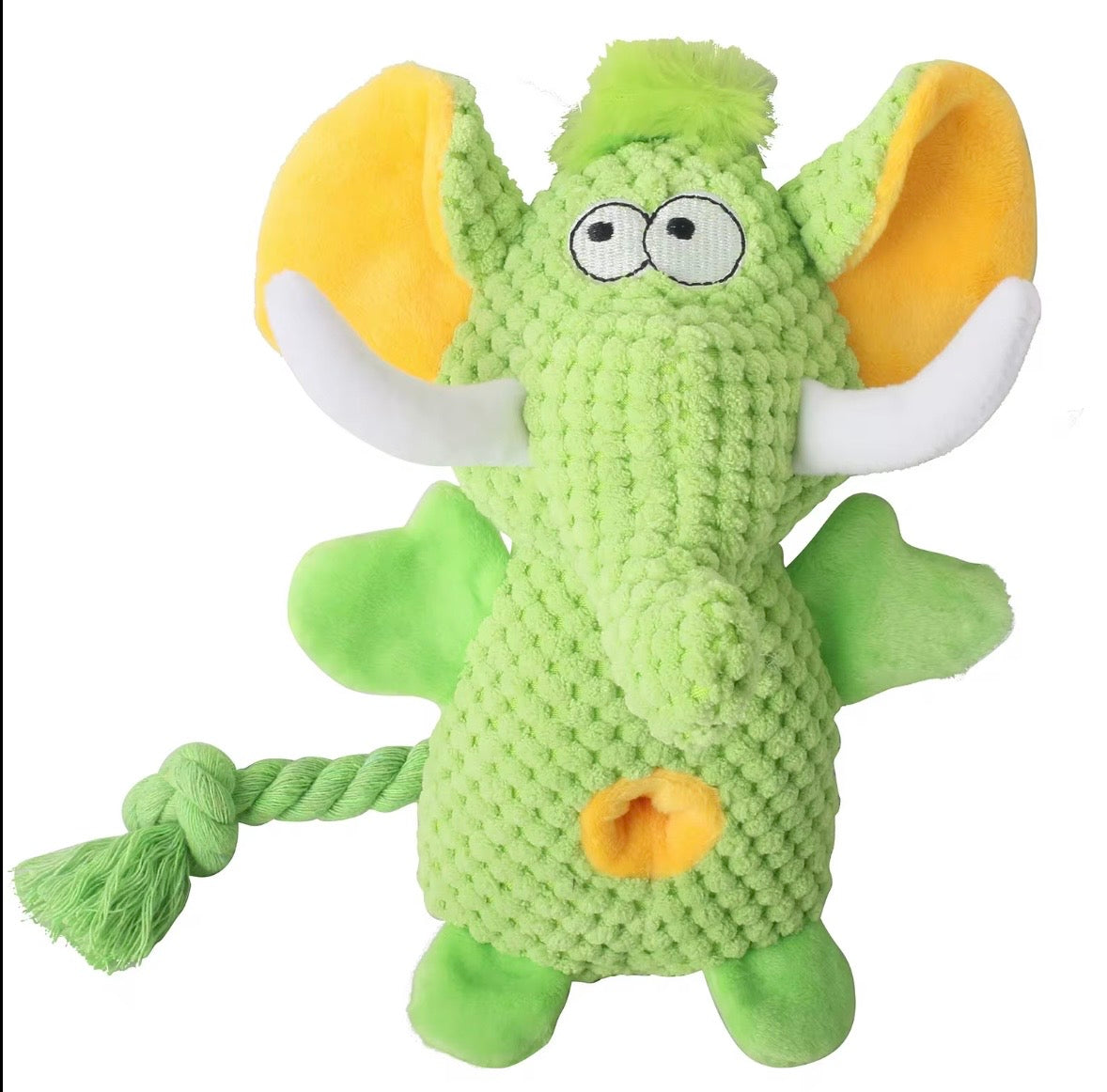 Silly Snouts Elephant Treat-Hiding Plush dog toys available in vibrant colors.