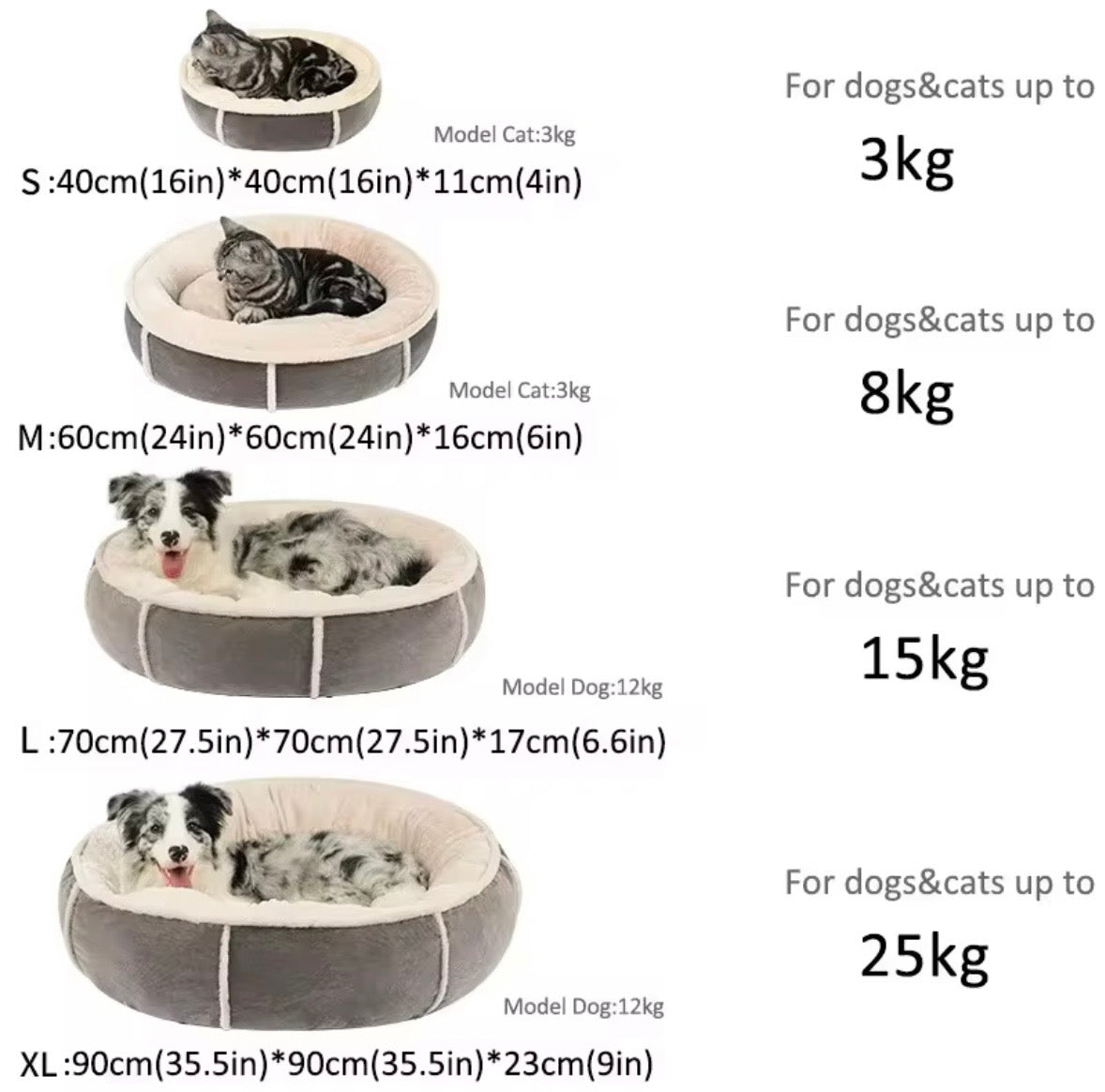 round, bolstered pet bed featuring a dark grey corduroy exterior and a soft, cream-colored plush interior.