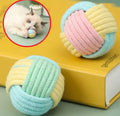 These are cotton rope cat toy balls featuring a macaron-inspired color palette.