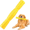 yellow rubber dog chew toys featuring a textured, tire-like surface pattern for dental health.
