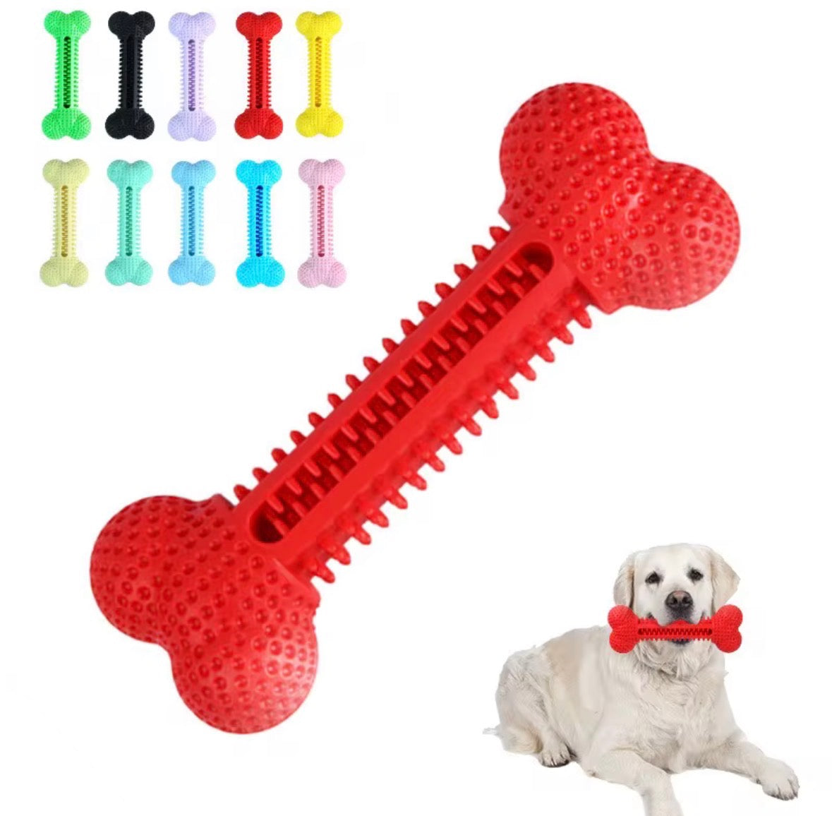 colorful textured natural rubber dog chew toy.