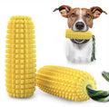 yellow, textured corn cob dog chew toy designed for dental cleaning